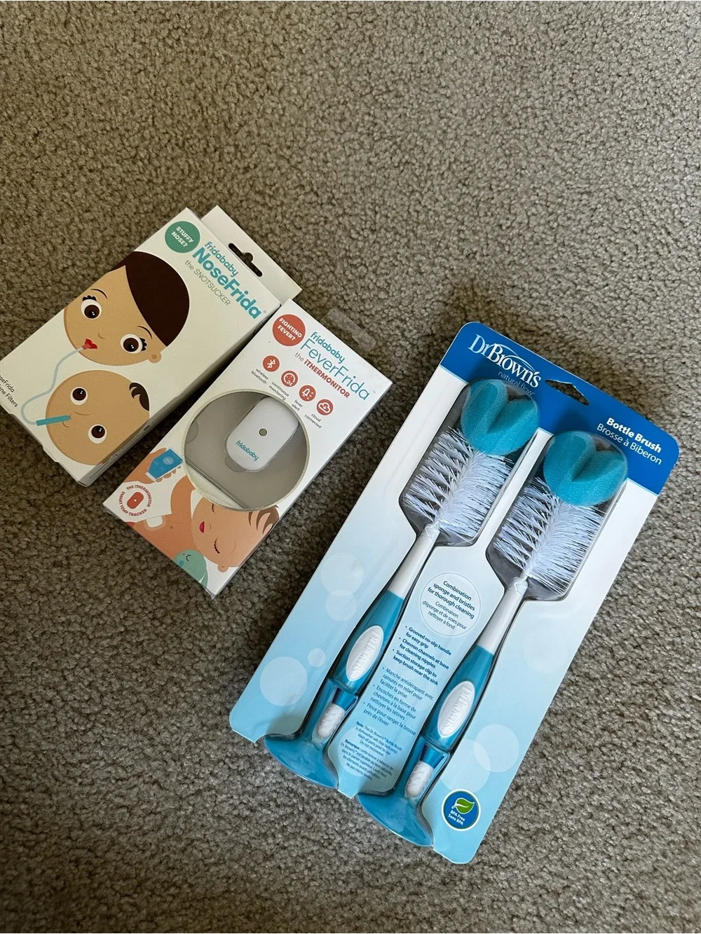 FridaBaby NoseFrida + FeverFrida + Dr. Brown’s Bottle Brushes, newborns bundle